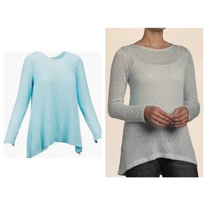 Chelsea & Theodore Blue Stream White Textured Knit Shark Bite Tunic XL NWT.